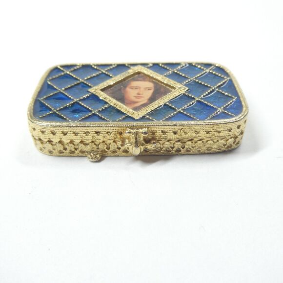 Estee Lauder Pillbox Perfume Compact Vintage Enamel Blue Goldtone - Picture 2 of 8